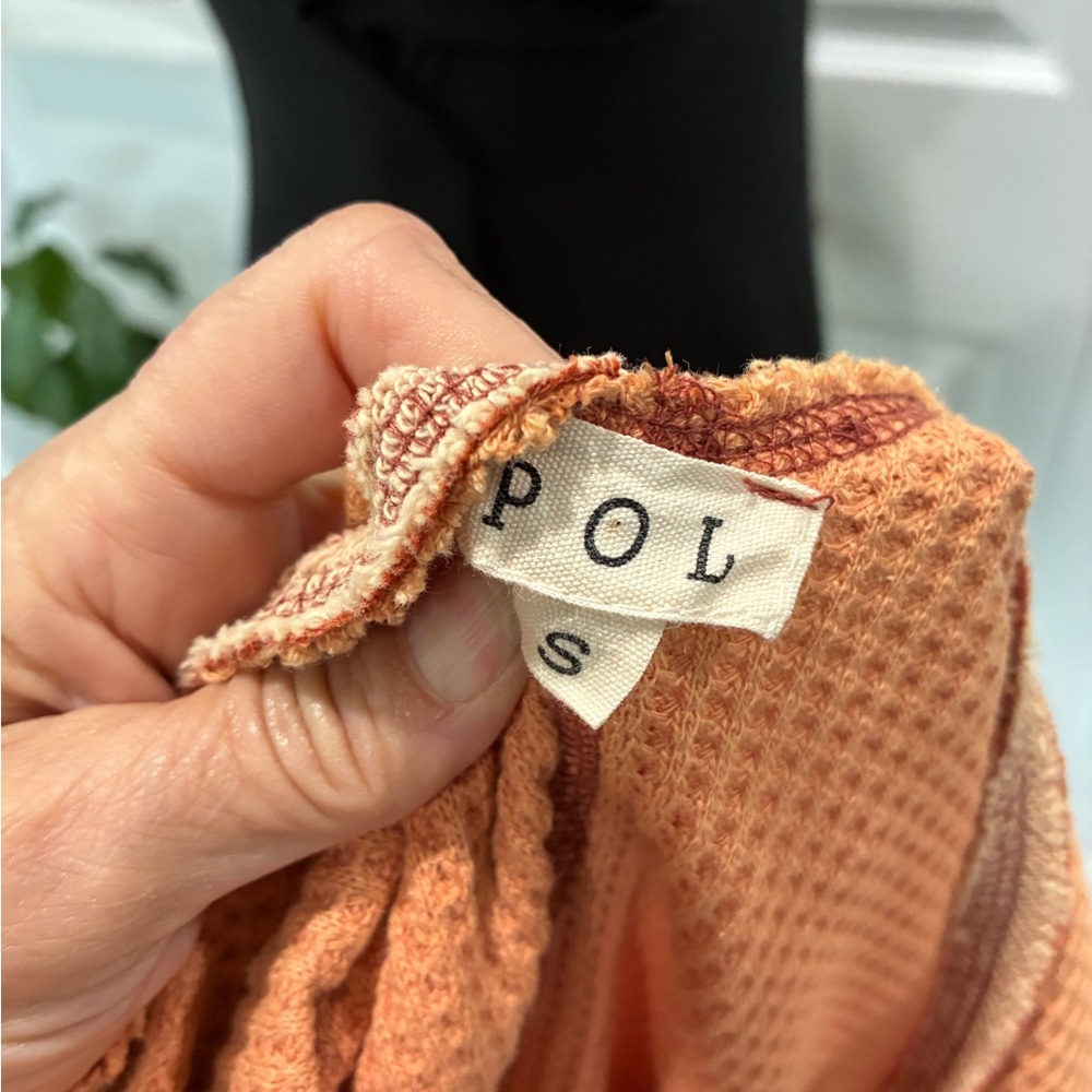 POL Orange V-Neck Waffle Knit Sweater with Airy Knit - Picture 6 of 7